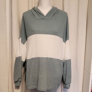 Heather Green and White Hooded Sweater